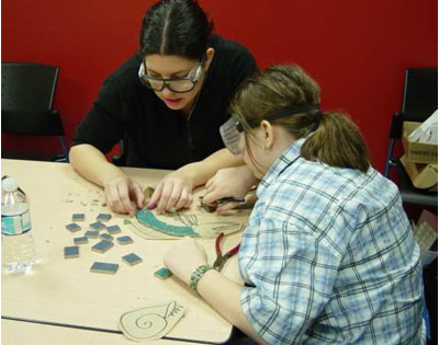 Connie Glover: Making a Community Mosaic 6 fitting tiles into traced image